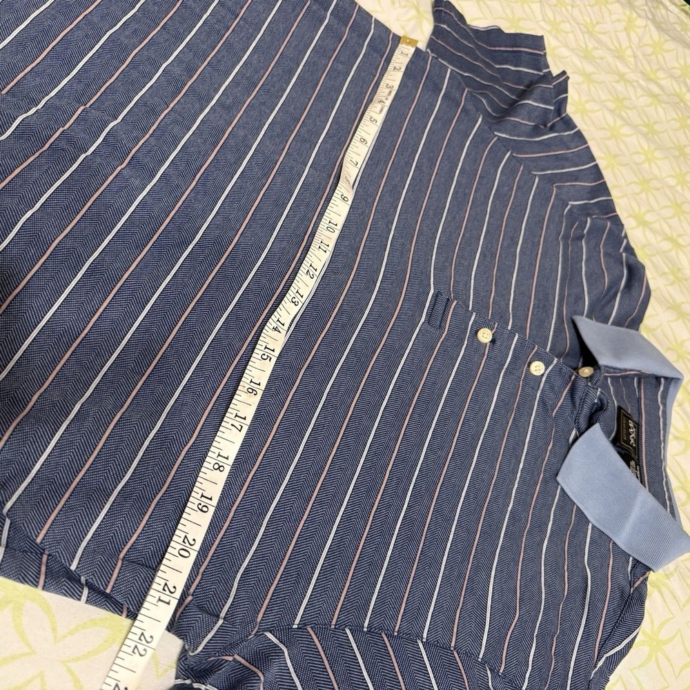 Jos A Bank Traveler Mens Large Blue Striped Herringbone Cotton Polo Shirt L - Picture 4 of 5